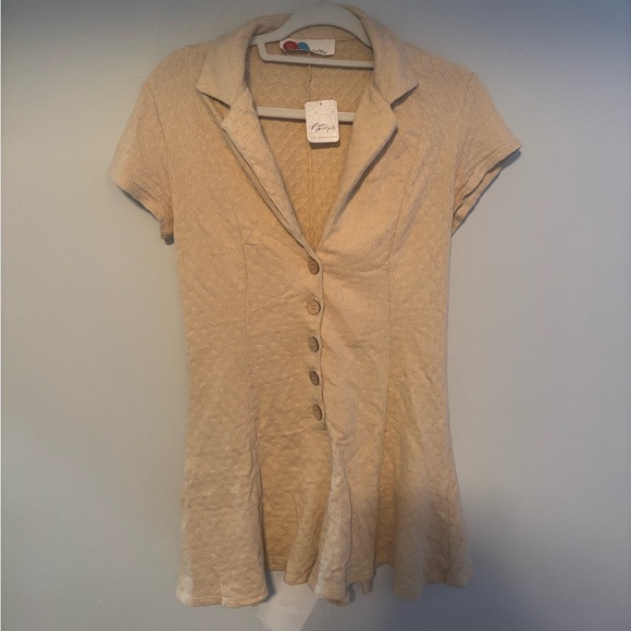 NWT Free People Beach Ramona One Piece Button Up Romper Tan Beige Boho Small - Picture 4 of 9